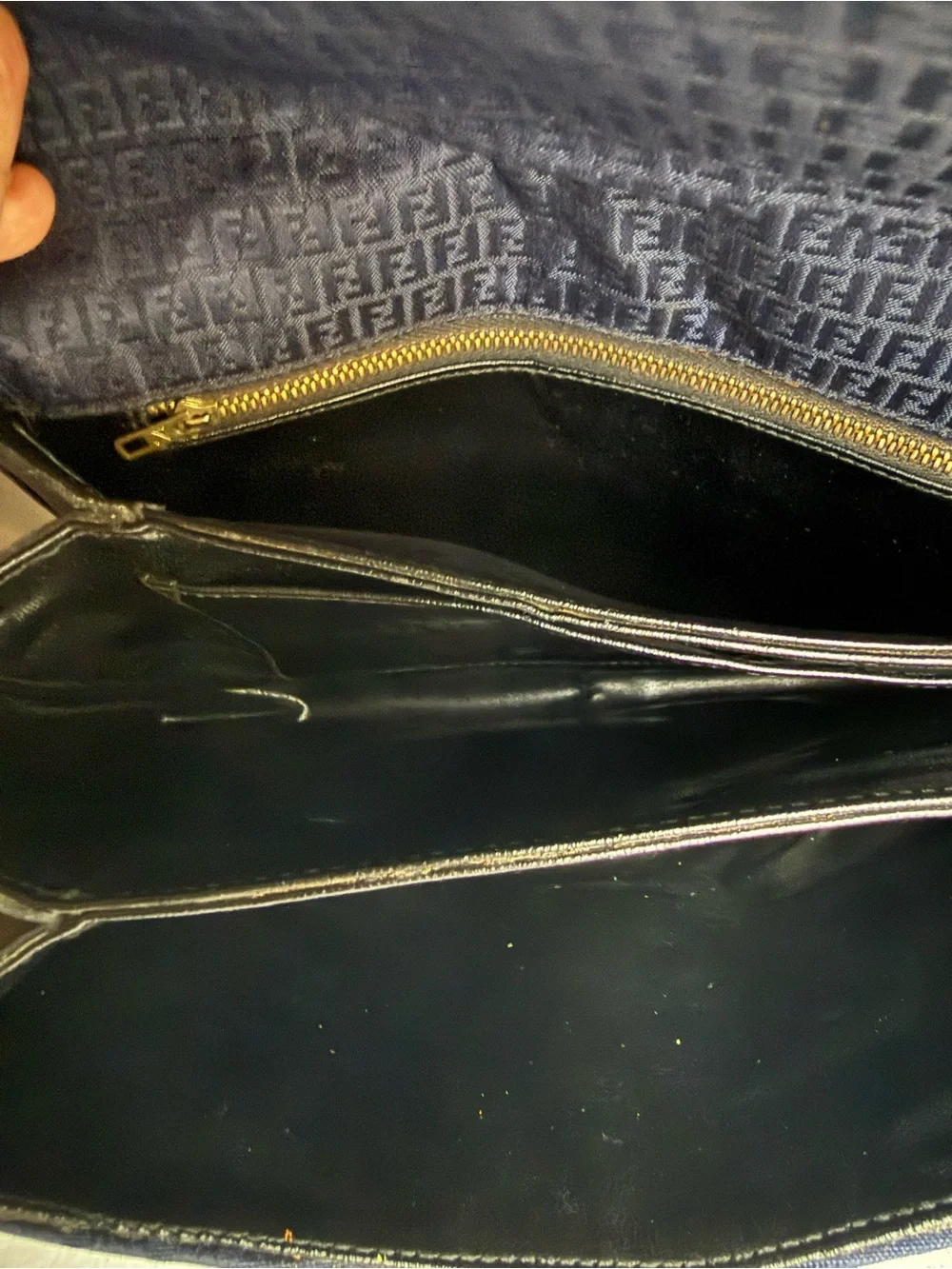Fendi Vintage circa 90s Navy Blue Canvas Shoulder Bag with Black Leather Trim - Picture 10 of 16
